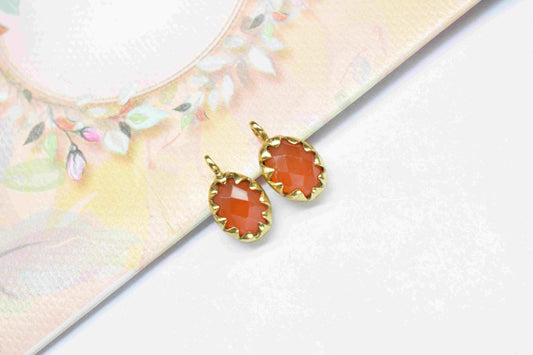 Tiny Carnelian Prong Connectors,Single bail connector,Pendants For Earring and Necklace,Handmade Gemstone Bezel Link,Carnelian Bezel Pendant