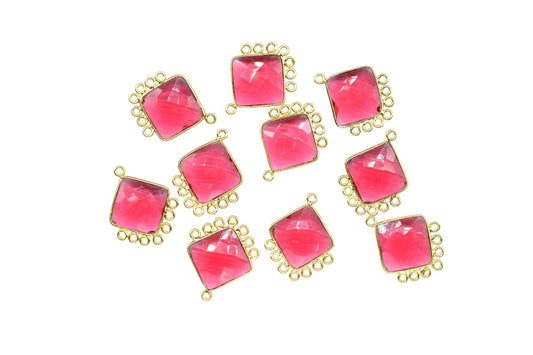 Pink Tourmaline 14mm Cushion Bezel Charm/Gemstone Single Bail/Component charm/Handmade Jewellery Connectors/Women Jewelry/Handmade Connector