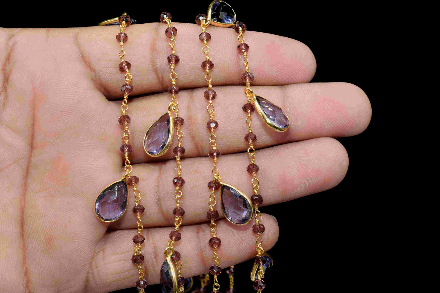 Amethyst 8x12mm Teardrop Shape Bezels Link Chain,Amethyst Handmade Bezel Link jewelry,Amethyst 3mm Faceted Beads Chain,Jewelry Making Chains