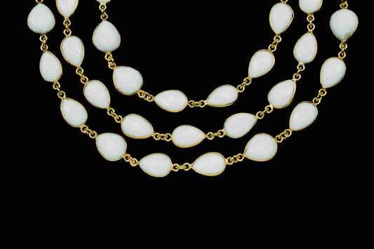 White Agate Gemstone 10x12mm Teardrop Shape Bezel Chain,White Agate Gemstone Gold Plating Bezels Link Chain,White Agate One Side Cut Jewelry