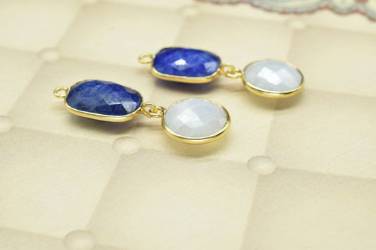 Blue Sapphire & Rainbow Connector,Handmade Pendant,Multi Stone Pendant Charms Necklace,Station Bezel Link,Gemstone Earring Connector,Gift