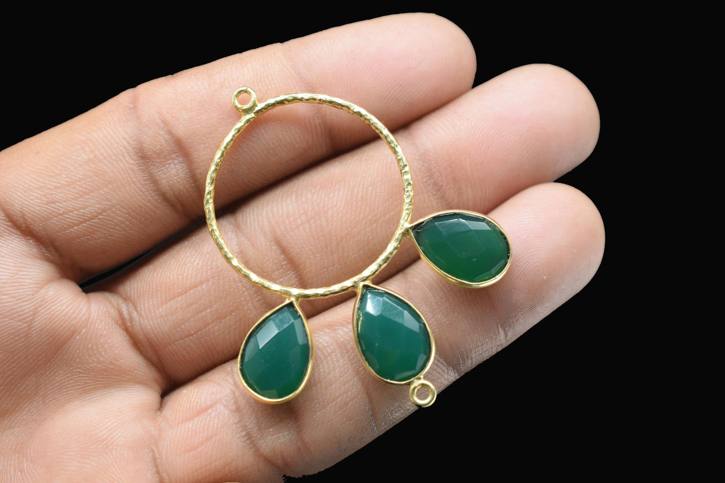 Green Onyx Jewelry/Brass Connector Jewellery/Gold Plated Pendant/Handmade Jewellery/Double Bail Pendant/Sky Topaz Connector Jewelry/Gift