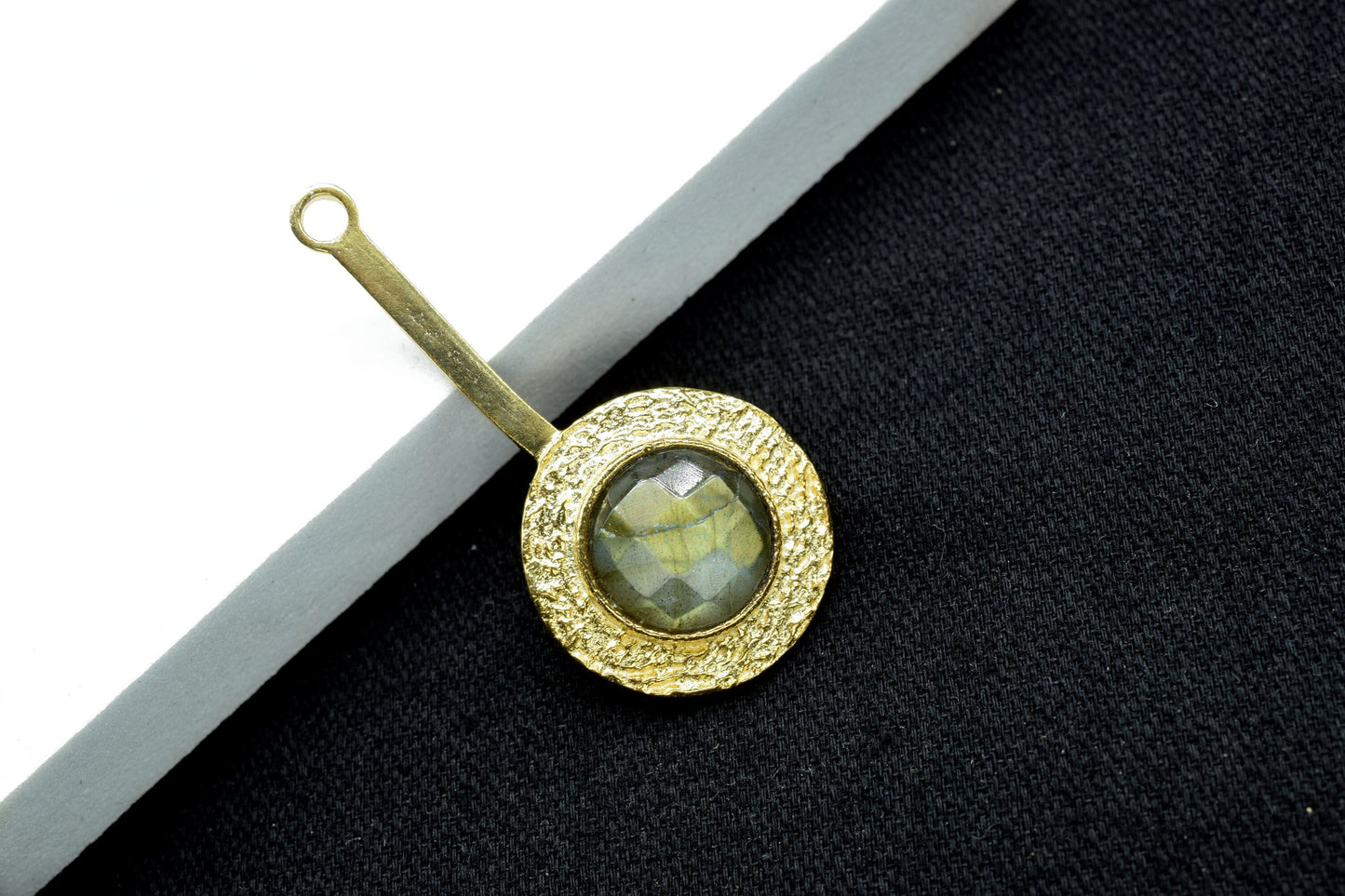 Labradorite Pendant , Labradorite Gemstone Handmade Pendant ,Single Bail Checker Cut Gemstone Connector, Gold Plated Connectors