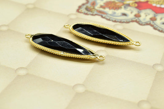Black Onyx Connector 10x30mm Teardrop Shape Charm,Onyx Dainty Charms Pendant,Onyx Double Bail Pendant,Black onyx Faceted Gemstone Charm