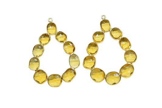 Citrine Quartz Gemstone Pendant Earring Component Jewelry,Citrine Quartz Earring Connectors,Citrine Gemstone Gold Plating Pendant Jewelry