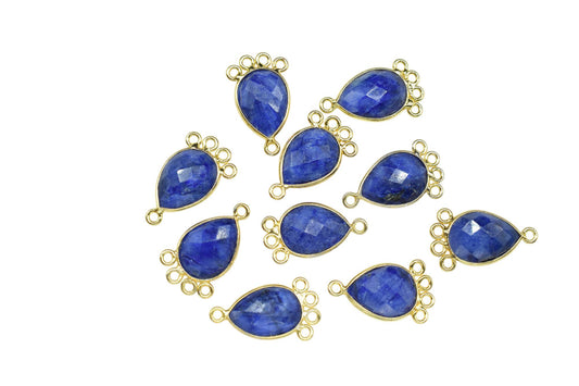 Blue Sapphire 10x14mm Teardrop Bezel Charm/Charms Connector/Handmade Jewellery Connectors/Gemstone Brass Component/Women Jewelry/B'day Gift