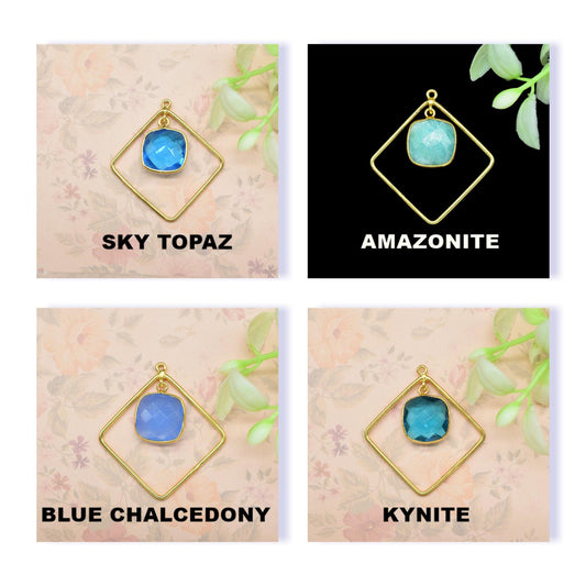 Gemstone Square Bezel Pendants,Components Earrings,Wedding Earring,Wedding jewelry,Gemstone Jewelry,Finding Square Pendants,Station Link,
