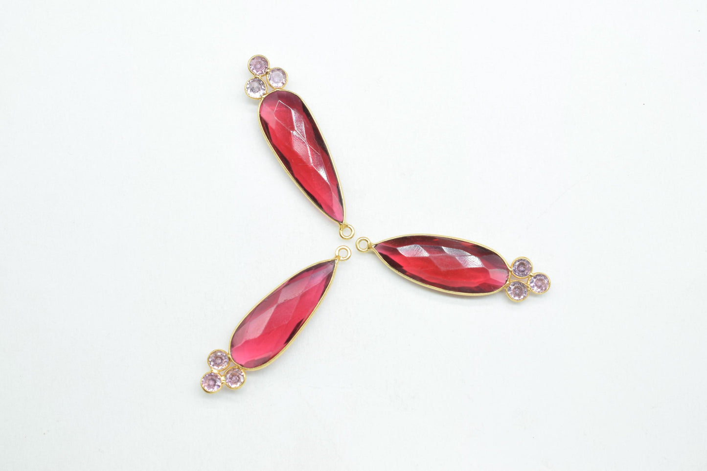 Pink Tourmaline 10x30mm Pear shape Bezel charms,Pink Quartz Pendant,Pink Gemstone connector,Pink Tourmaline Jewelry,Cubic Zircon Bezel,P121