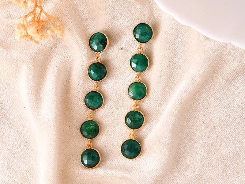Natural Emerald Dangle Earring/Gold Plated Earring/Bridal Earring/Handmade Jewelry/Emerald Wedding Earring/Gold Plated Earring/B'day Gift