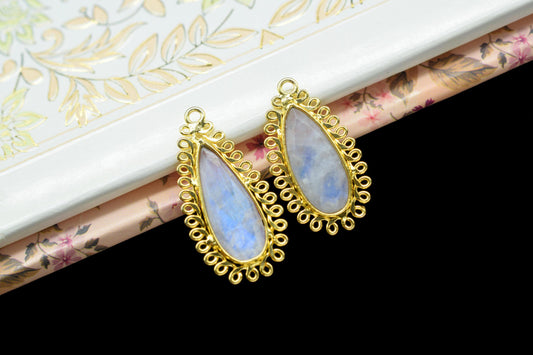 Moonstone 8x20 Teardrop Bezel Charms,Wholesale Jewelry,Single Bail Pendant,Gemstone Brass Component,Handmade Jewellery Connectors,Gift