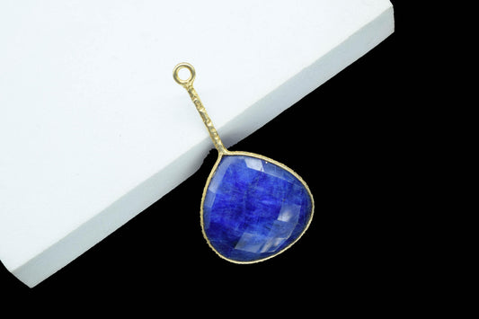Blue Sapphire Pendant/Gemstone Component/Single Bail Charm/Necklace Pendant/Heart Shape Charm/Wholesale Supply/Gold Plated Jewellery/Gift