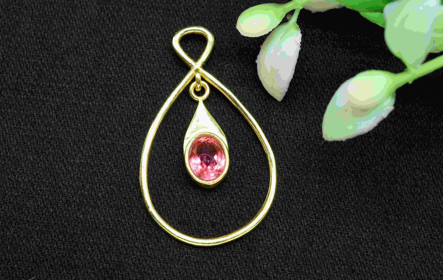 Pink Tourmaline Component , Single Bail Charm , Pink Tourmaline Connector Pendant , Gold Plated Connectors , Earring Component , B'day Gift