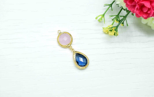 Kyanite Pendant Charms , Rose Quartz Dangle Earring Component , Multi Gemstone Dangle Earring , Component Jewelry , B'day Gift