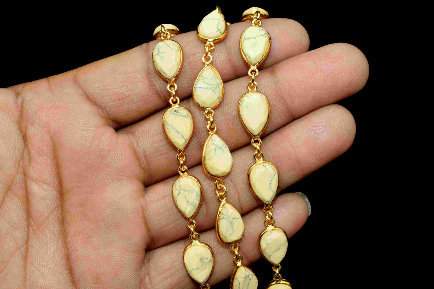 Yellow Howlite Gemstone 8x12mm Teardrop Shape Chain,Howlite Bead Handmade Station Connector,Yellow Howlite Gold Plating Connector Link Chain