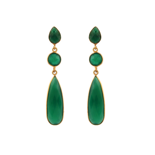 Green Onyx Earring/Handmade Earring/Gold Plated Earring/Bridal Jewelry/Dangle Earring/Women Earring/Onyx Jewelry/Wedding Earring/B'day Gift