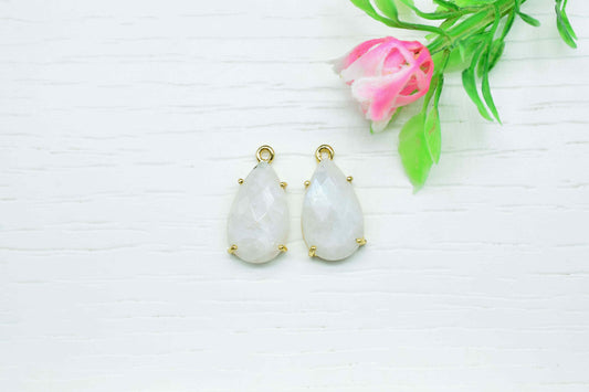 Rainbow Moonstone Connector 12x20mm Teardrop Single bail connectors,Moonstone Pendant jewelry making,Moonstone Handmade Gemstone Bezel,Gift