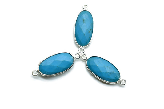 Natural Turquoise 10x20mm Oval Shape double bail connector,Turquoise Bezel Connector,Turquoise Oval connector Silver Plated,Turquoise charms