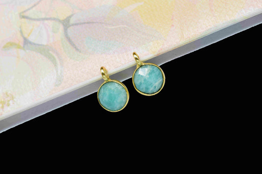 Amazonite 6mm Round Earring Connector,Gemstone Stud Earring,Bezel frame Connector,Gemstone Connector,Amazonite Stud,Earring Making Connector