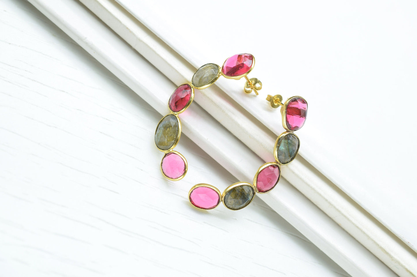 Pink Tourmaline Earring/Double Stone Earring/Gemstone Labradorite Earring/Bridal Jewelry Earring/Women Earring/Handmade Earring/Gift For Her