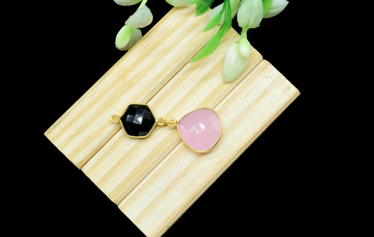 Black Onyx Pendant Charms , Rose Quartz Dangle Earring Component , Multi Gemstone Dangle Earring , Component Jewelry , B'day Gift