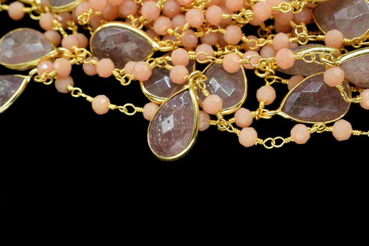 Multi Stone Chain,Pink Strawberry Faceted Bezel Chain,Strawberry Bezel Link Jewelry,Gemstone Connector Jewelry,Strawberry Jewelry Making