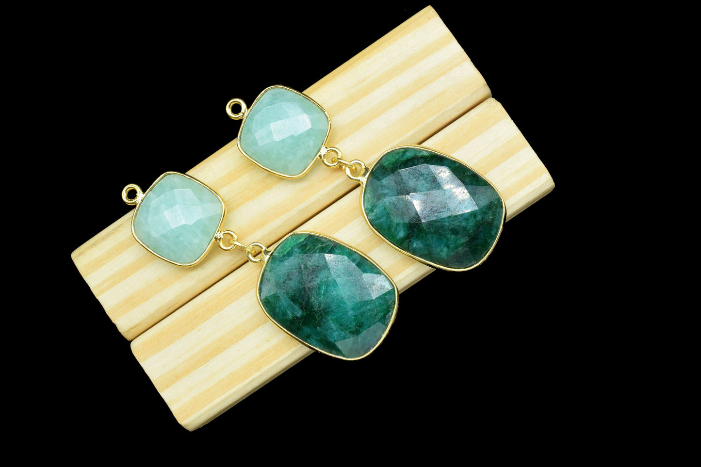 Emerald Component pendant,Multi Stone Dangle Earring,Square Shape Pendant Jewellry,Amazonite Dangle pendant Charm,Gemstone Bezel Connector