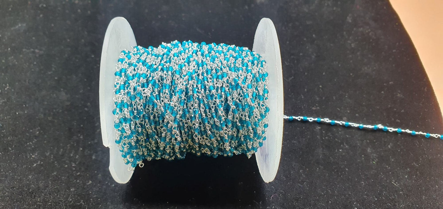 Natural Apatite 2mm Beaded Chain,Apatite Rosary,Gold Plated Wire Wrap Chain,Brass chain,Jewelry Making Chain,Rosary chain,Gold vermeil chain