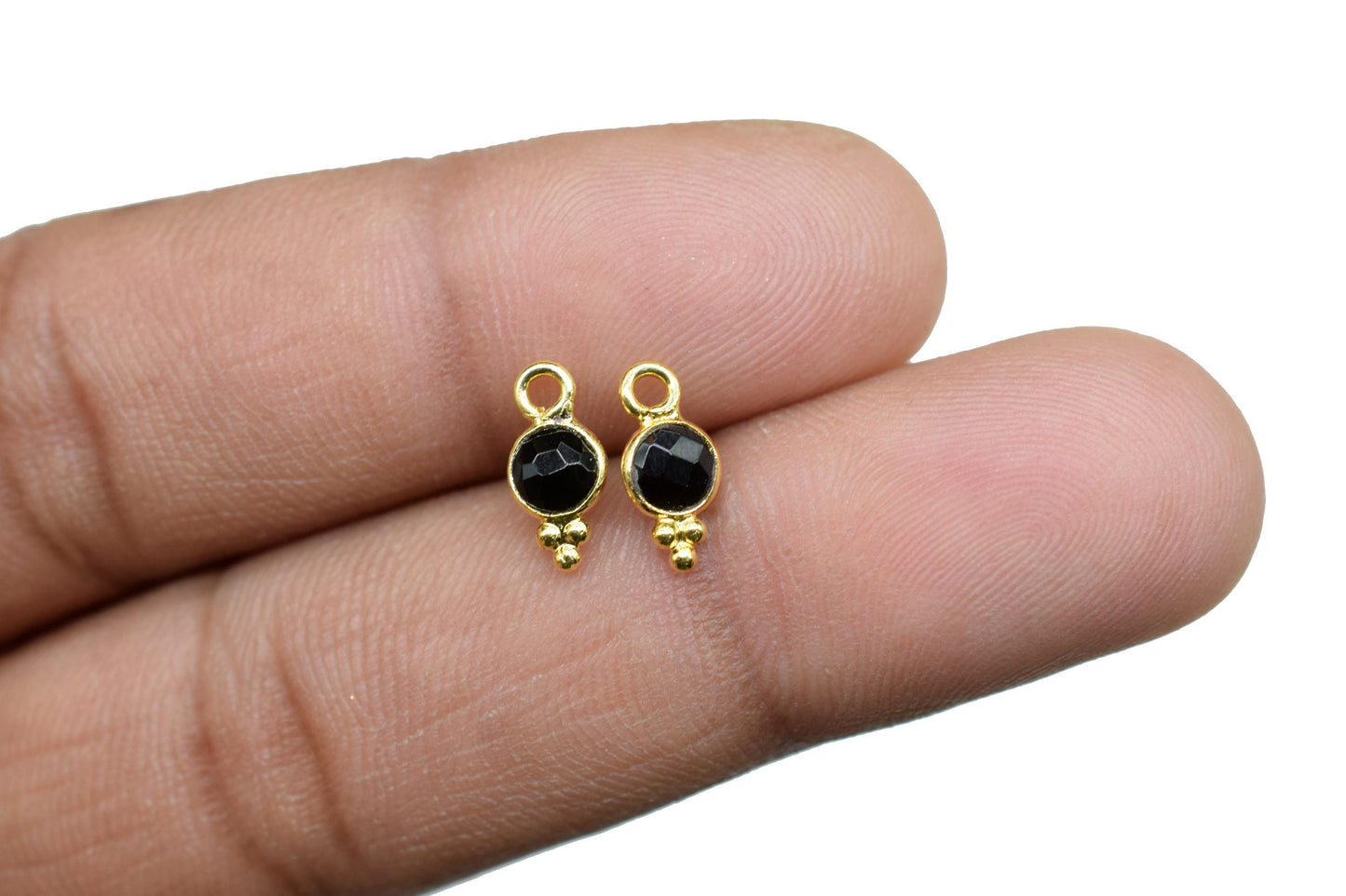 Black Onyx Charms Connector/Handmade Jewelry/Gold Plated Connector/Tiny Pendant/Black Onyx Pendant/Round Shape Connector/Gemstone Charms