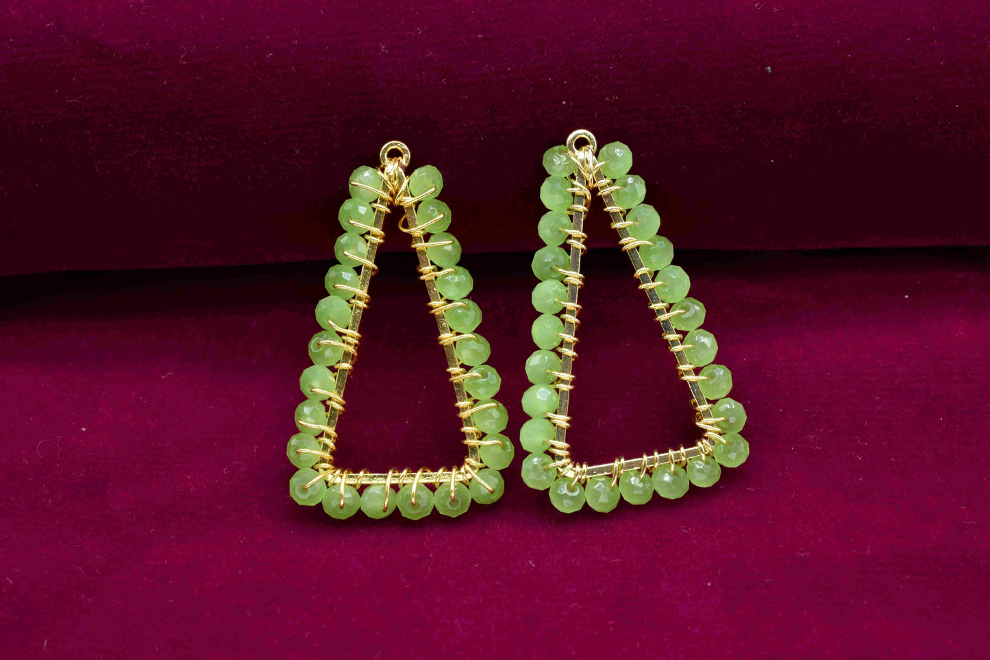 Prehnite Wire Wrapped Dangle Earring, Gemstone Component, Handmade Connector,Beaded Earring Connector,Finding Necklace,Triangle Jewelry,Gift