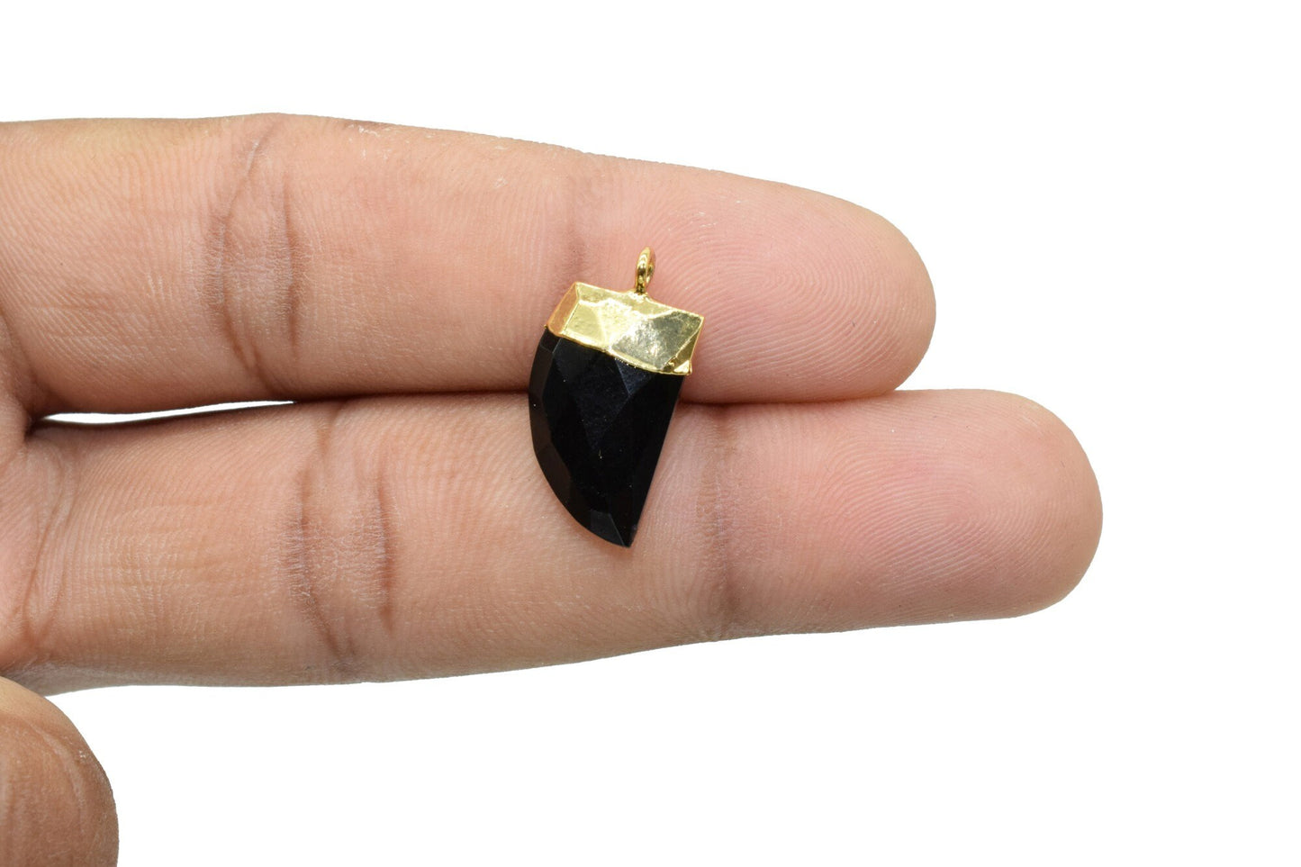 Black onyx 10x15mm Horn Shape Single bail connectors,Black onyx Pendant,Black onyx Horn Gold Plated bezel,jewelry making charm,black onyx