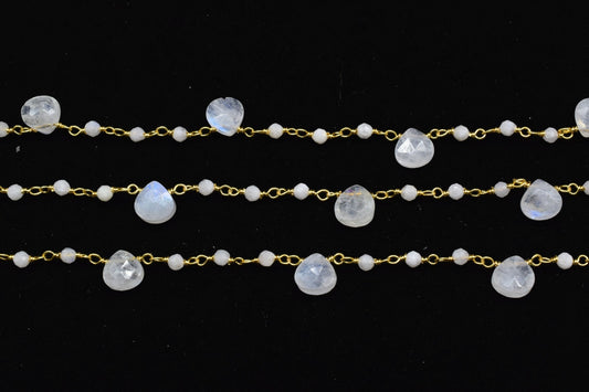 Moonstone 2mm Beaded Heart shape rosary Chain,Moonstone Heart Shape Rosary Chain,Sold By Foot,Moonstone briolettes beaded chain,Moonstone
