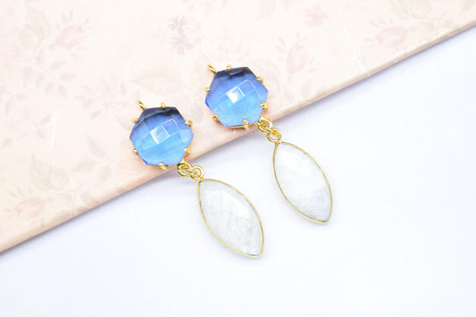 Blue Topaz Prong Bezel Charms Connector/Blue Topaz Prong Bezel Charms Connector/Station Bezel Link Pendant/Handmade Jewelry/Women Jewelry