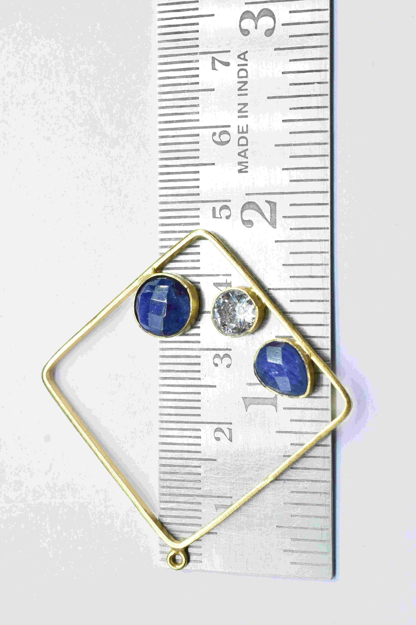 Blue Sapphire Gemstone Component,Gold Plating 32mm Square Shape Earring,Finding Necklace Jewelry,Gemstone Component,Pendant Jewelry,Gift Her