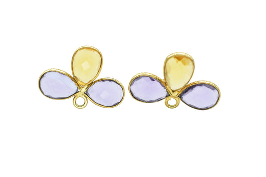 Amethyst Gemstone Earring Connector/Gold Plated Jewelry/Citrine Jewelry/Bezel Component/Jewelry making Stone/Amethyst Pear Shape Stone/Gift