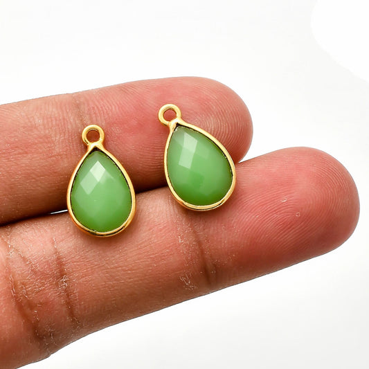 Chrysoprase Bezel Charms Pendant,7x10mmPear Shape Gold Plated bezel ,Chrysoprase Bezel Charm,jewelry making charms,Gemstone connector,charms