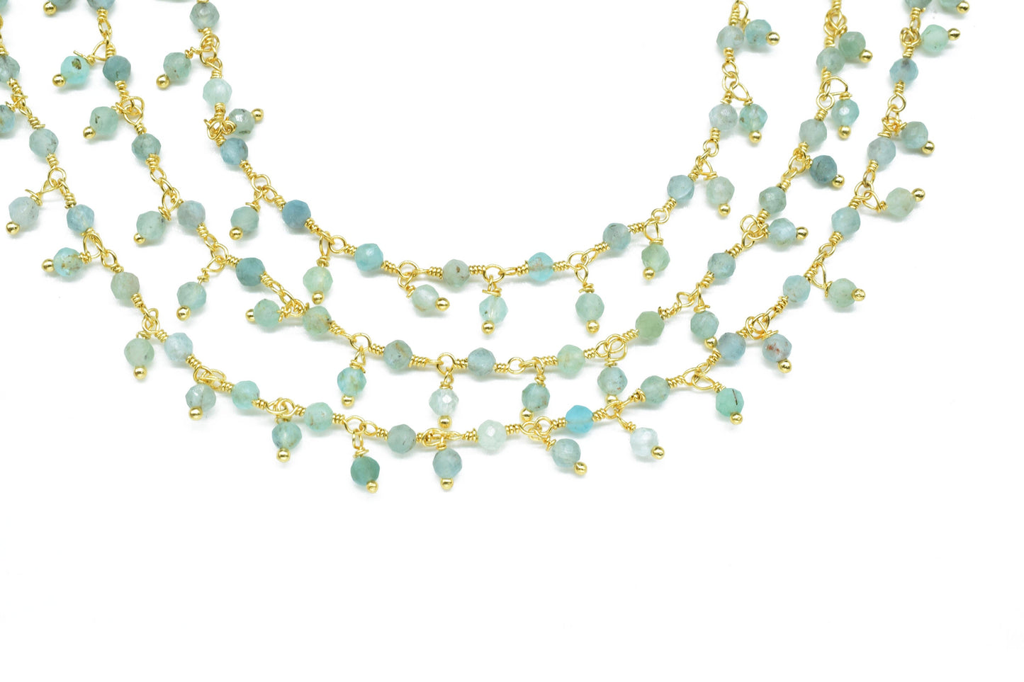 Natural Aquamarine Cluster Rosary Chain,Wire Wrapped Necklace Chain,Aquamarine Beads Dangling Chain,Gemstone Rosary Chain,Handmade Jewelry