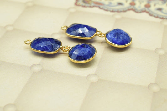 Blue Sapphire Connector,Station Bezel Link,Natural Gemstone Pendant Charm,Blue Sapphire Jewelry,Gemstone Earring Connector,Handmade Pendant