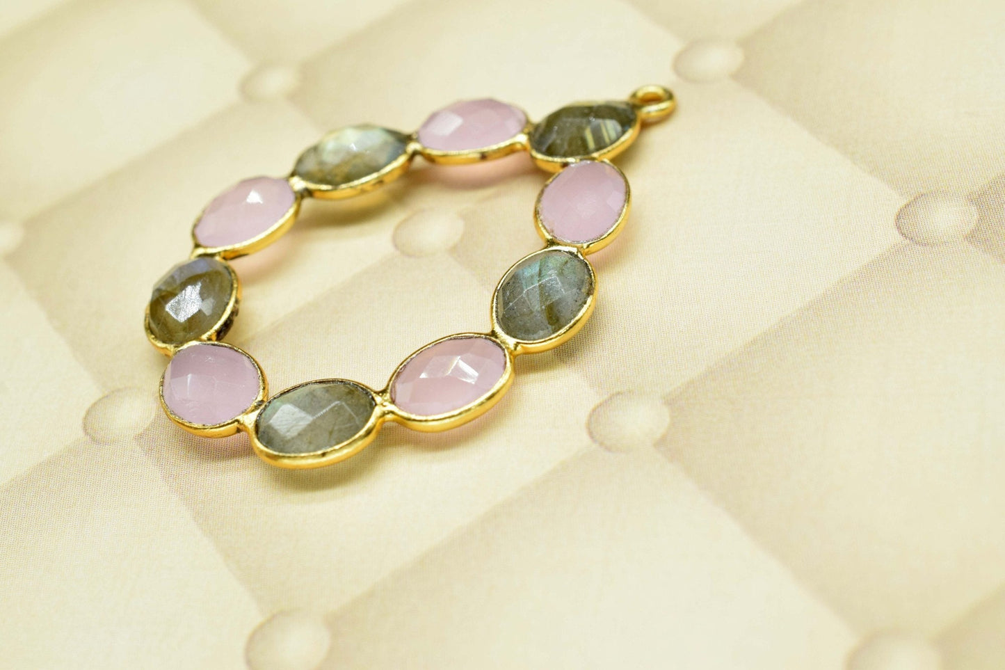labradorite pendant,rose quartz pendant,multi gemstone connector ,gold plated pendant,single bail bezel,gemstone bezel,handmade pendant,