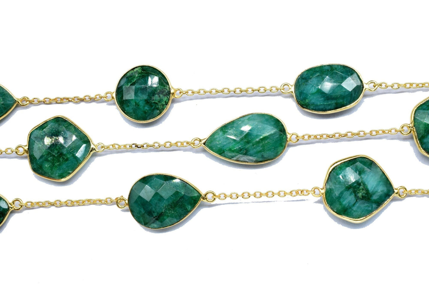 Emerald Faceted Bezel Chain Connector, Emerald Bezel Chain, Free Size Gemstone Connector,Jewelry Making Chain,Handmade Emerald Bezel Jewelry