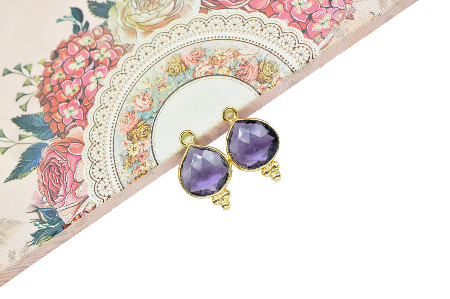 Amethyst Gemstone 10mm Heart Shape connectors,Amethyst Gold Plating charms Pendant Jewelry,Amethyst Gemstone Single bail connector,Gift