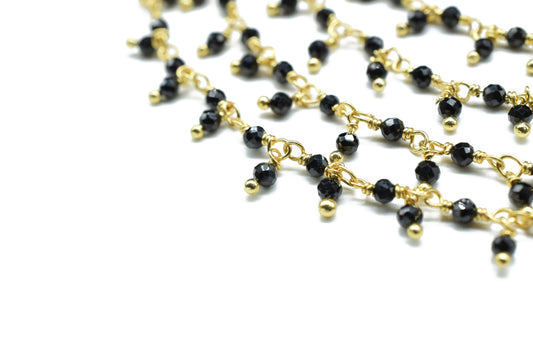 Black Onyx 2mm Dangling Bead Chain,Gemstone Rosary Chain,Wire Wrapped Necklace Chain,Black Onyx Cluster Rosary Chain,Handmade beaded Jewelry