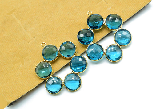 London Blue Topaz Earring,London Blue Topaz Pendant,Blue Chalcedony Bezel,Round Bezel Pendant ,Attached Bezels,Blue Topaz Gemstone Component