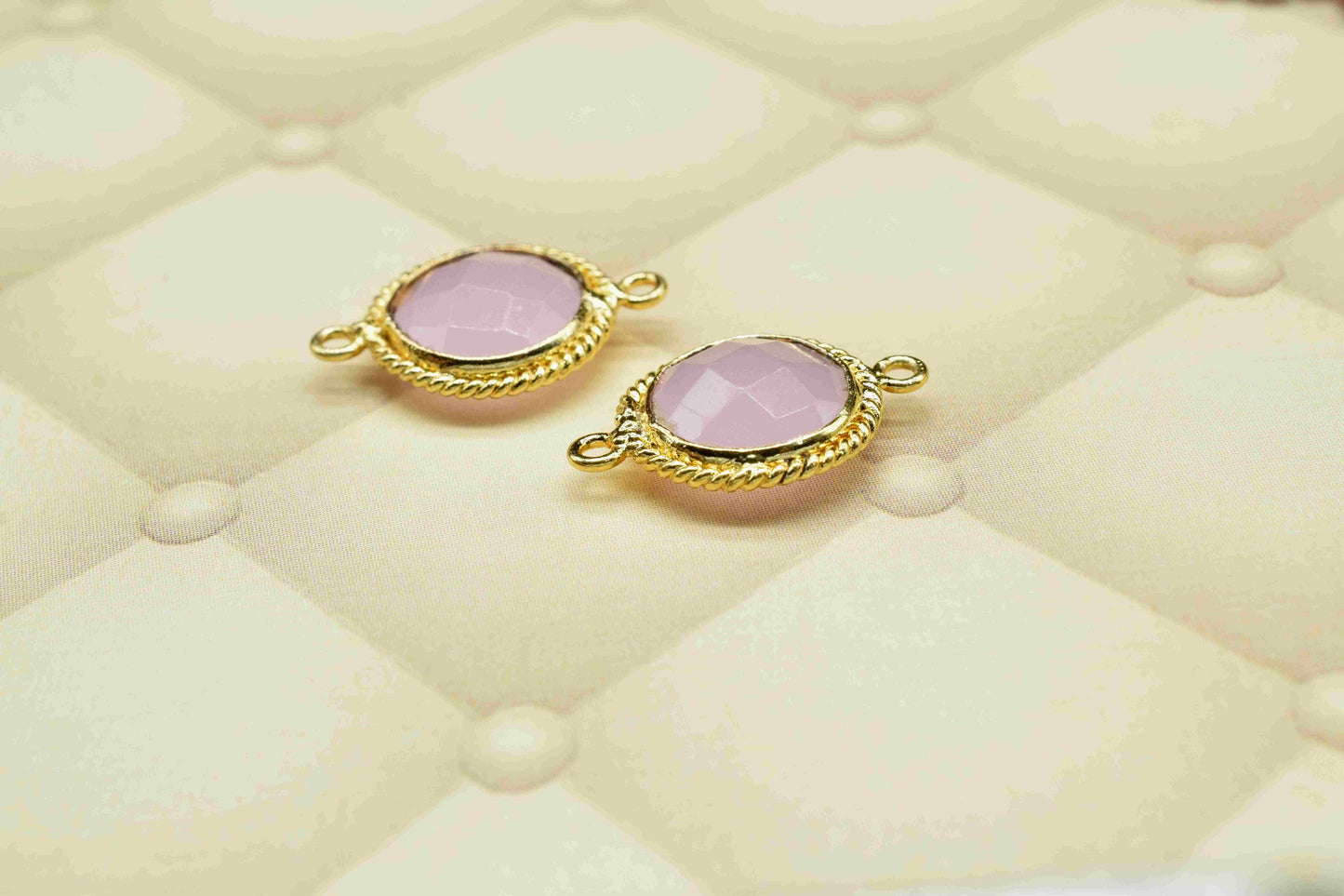 Rose Quartz 10mm Round Shape Charm,Checker Cut Rose Quartz Pendant,Rose Quartz Charms,Gemstone Bezels Connectors,Rose Quartz Charms Jewelry