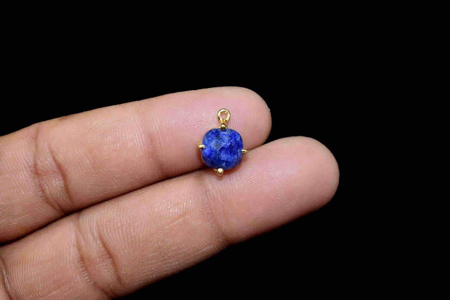 Blue Sapphire 8mm Square Shape Connector,Blue Sapphire Gold Plated Connector Jewelry,Blue Sapphire Component,Sapphire Single Bail Connectors