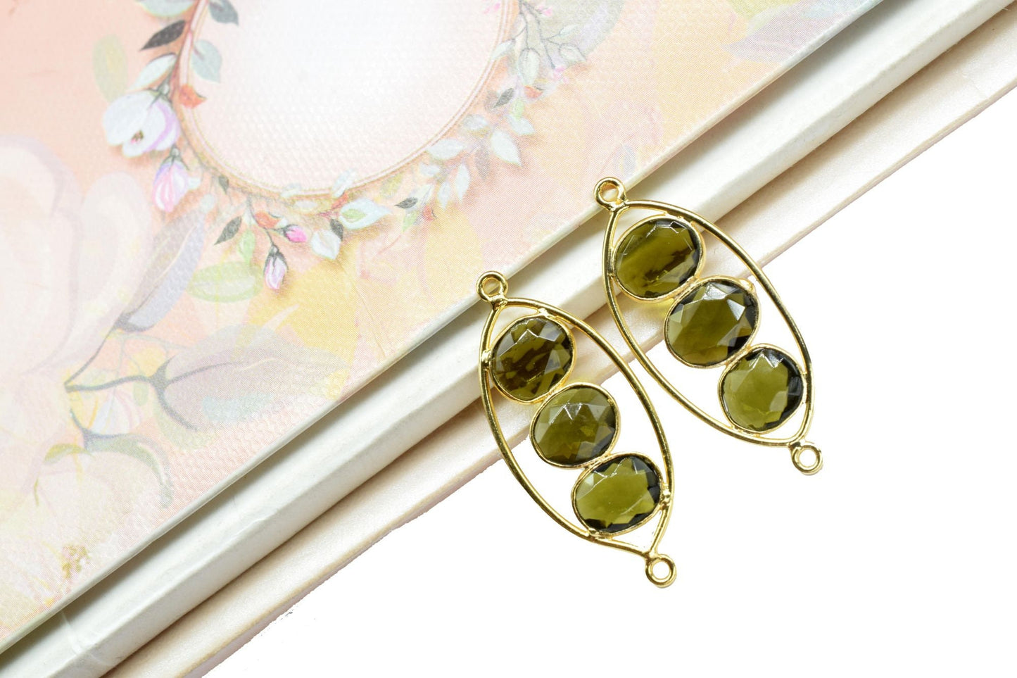 Green Tourmaline Quartz Earring Connector,Tourmaline Gemstone Component,Finding Necklace Connector,Green Tourmaline Dangle Earring Component