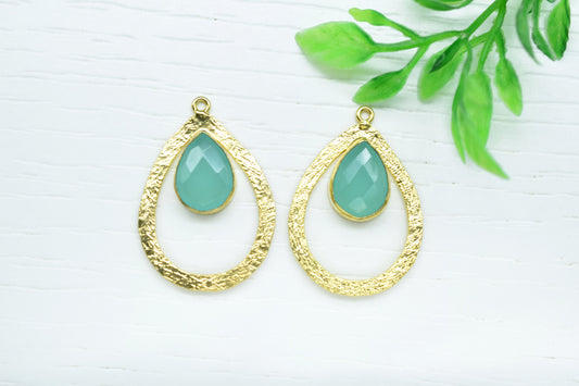 Aqua Chalcedony Gemstone Pendant/Pear Shape Pendant/Bezel Pendant/Jewelry making Stone/Gold Plated Jewelry/Connector Jewelry/Handmade/Gift