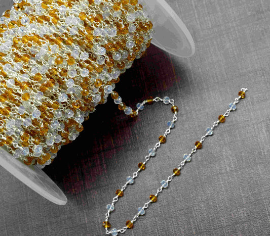 Crystal Quartz Beaded Chain,Multi Stone Rosary Chain,Citrine Micro Beads chain,,Handmade Rosary Jewelry Making,Wire Wrapped Rosary Chain