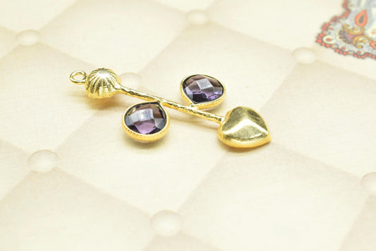 Amethyst Pendant/Gemstone Component/Faceted Cut Amethyst/Single Bail Charm/Necklace Pendant/Heart Shape Charm/Wholesale Supply/Gold Plated