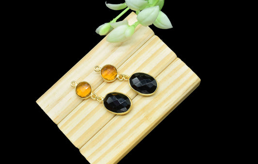 Citrine Quartz Dangle pendant Connector,Handmade jewelry,Black Onyx Charms,Component pendant,Station Link,Multi Gemstone Dangle Earring Gift