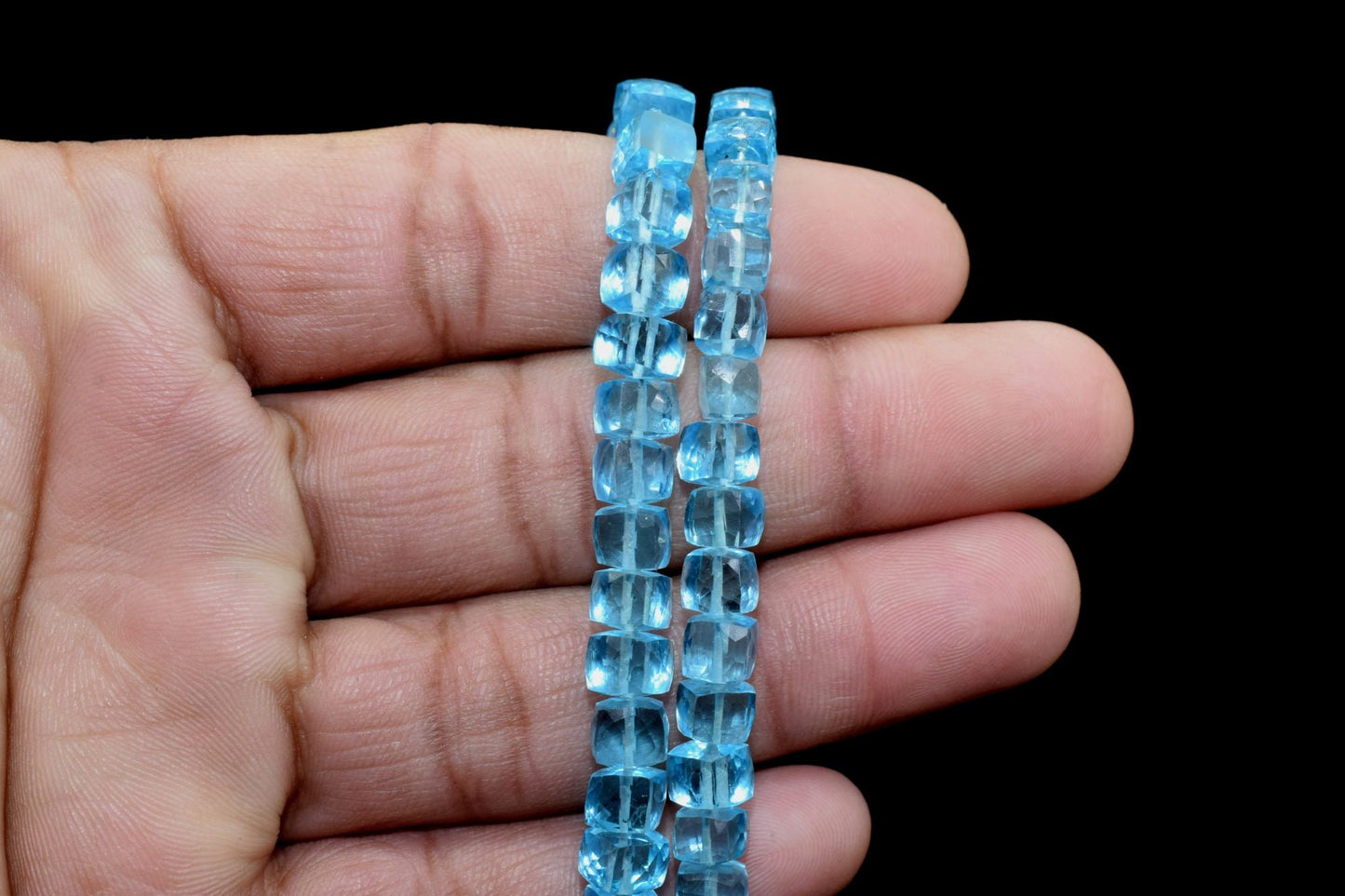 Sky Blue Topaz Faceted 3D Cube Beads,Topaz Faceted Square Cube bead,Cube Shape Briolettes,Topaz Faceted 3D Box,Topaz Cube Shape beads Strand